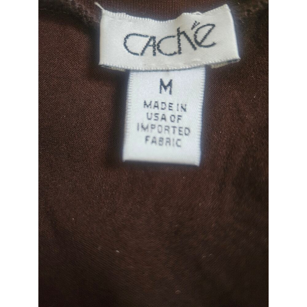 Cache Brown With Gold Silver Print Bodycon Dress Sz M Stretchy V Neck - Picture 8 of 10